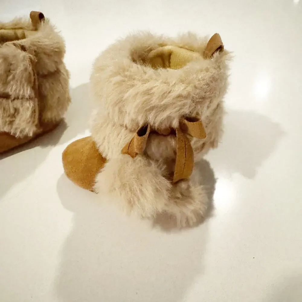 Stepping Stones Faux Fur Brown Suede Baby Booties Shoes